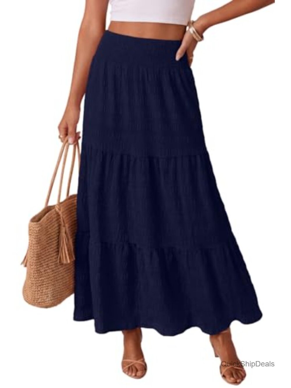 Boho Maxi Skirt Summer Tiered A-Line Long Flowy Beach Vacation Skirt with